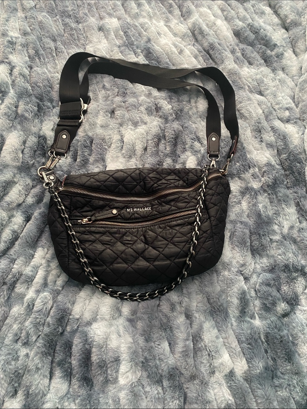 MZ Wallace Large Metro Sling Quilted Black Crossbody with Chain Accent. - Picture 6 of 8